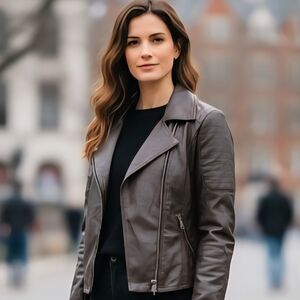 JouJou Women's Brown Faux-Leather Moto Jacket Size Large